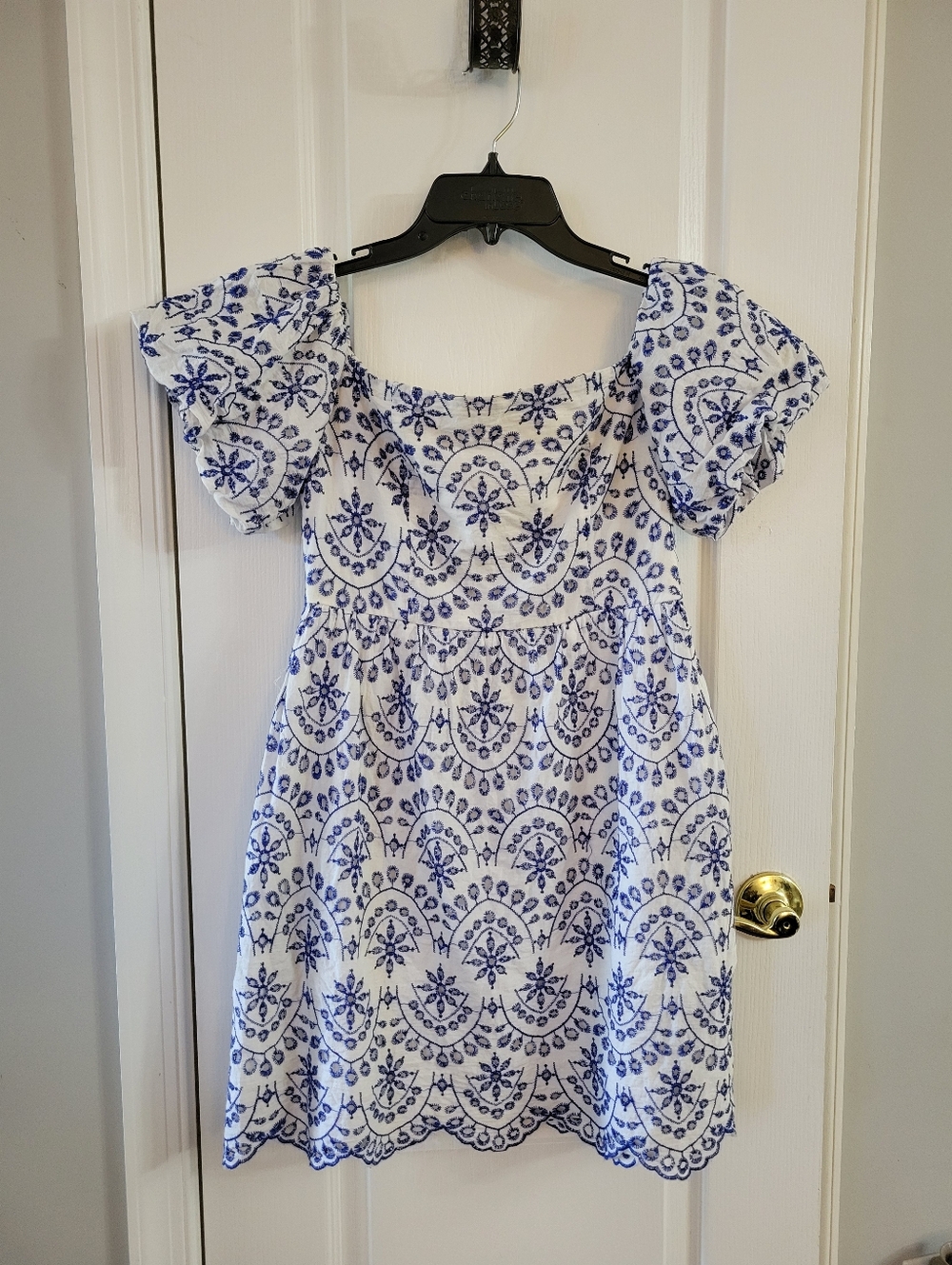 Flying Tomato White and Blue Embroidered Mini Dress